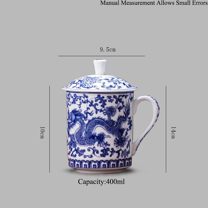 400ml jingdezhen keramiske tekopper med låg blå og hvid porcelæn drage mønster vand kop kinesisk kung fu te sæt mester krus