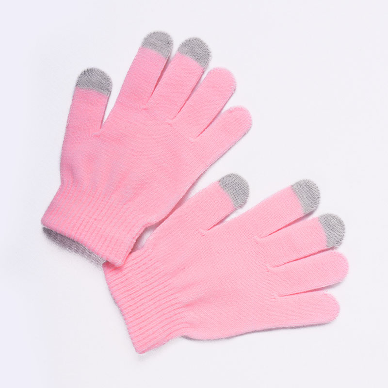 Uld vinter mænd kvinder handsker strikket stræk elastisk halvfinger handsker udendørs vanter varme fingerløse handsker: Lyserød fuld