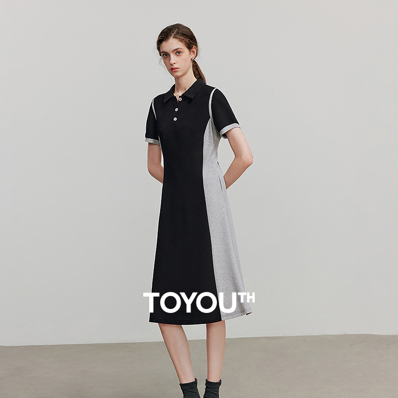 TOYOUTH Women Dress Summer Short Sleeve Splicing Casual Dress 8529066