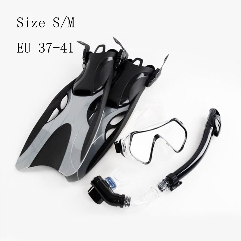scuba Diving mask adult Swimming Fins with snorkel tube set long Snorkeling shoes monofin Equipment Diving Flippers: Gray Size S M
