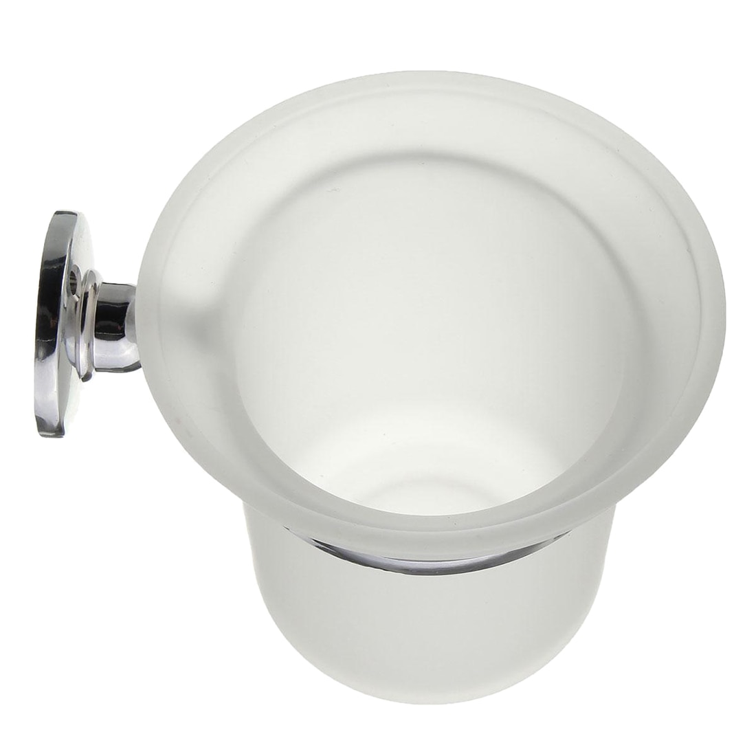 KSOL Chrome Round Wall Mounted Toilet Brush and Frosted Glass Toilet Brush Holder