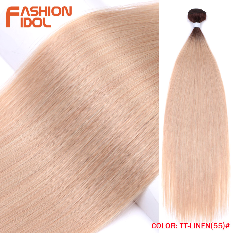 Bone Straight Hair Extensions Ombre Blonde Hair Bundles Super Long Hair Synthetic 24 Inch Straight Hair Full to End IDOL: 4/27HL / 36inches