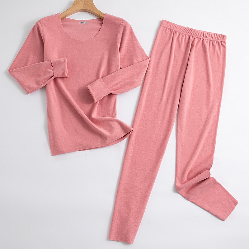 Ropa interior térmica de terciopelo para mujer, conjunto de Calzoncillos largos sin costuras, cálida, de segunda piel, con cuello redondo: Pink / M (40-45kg)