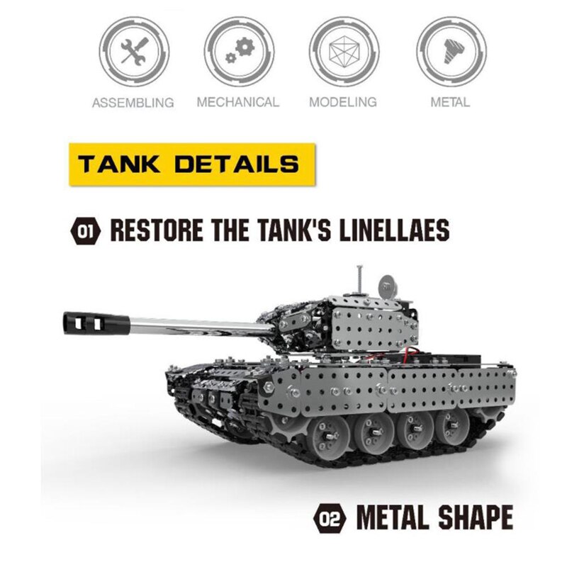 952 stk 2.4 g rc fjernbetjening tank diy samling rustfrit stål fjernbetjening model legetøj bygget  in 3.7 v 300 mah lithium batteri