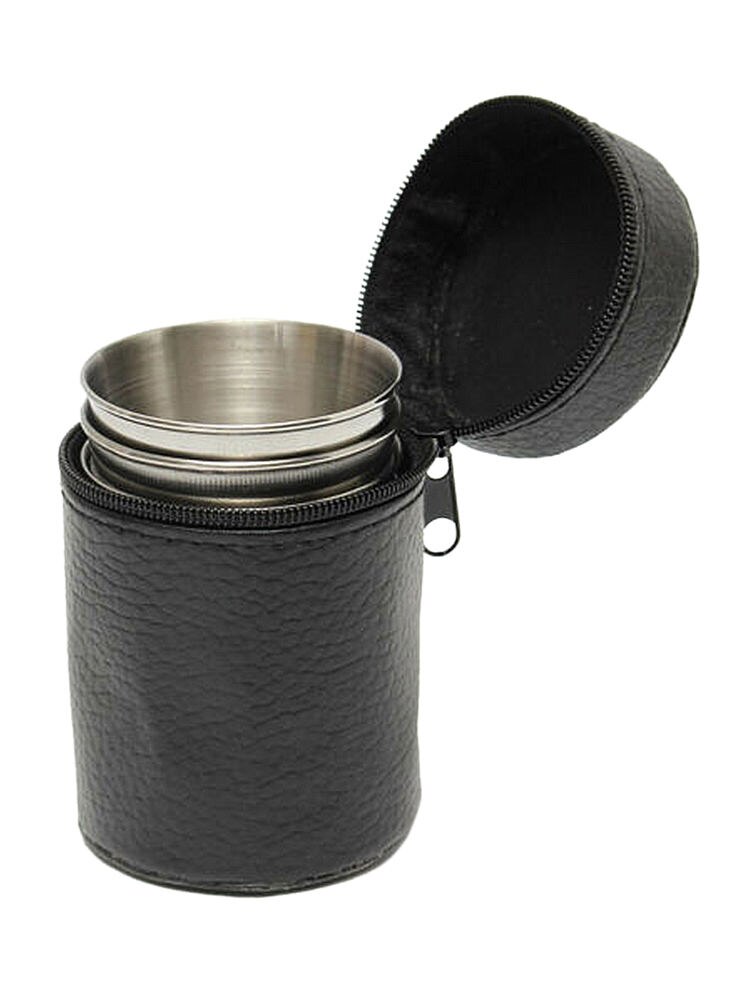 4 Pcs 30/70 Ml Mini Rvs Cups Draagbare Wijn Beker Whisky Bier Cups Met Pu Lederen Tas outdoor Reizen Drinkware Set