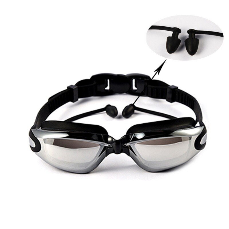 Udendørs vandsport svømmebriller briller vandtætte anti-tåge svømmebriller stor ramme med silikone ørepropper