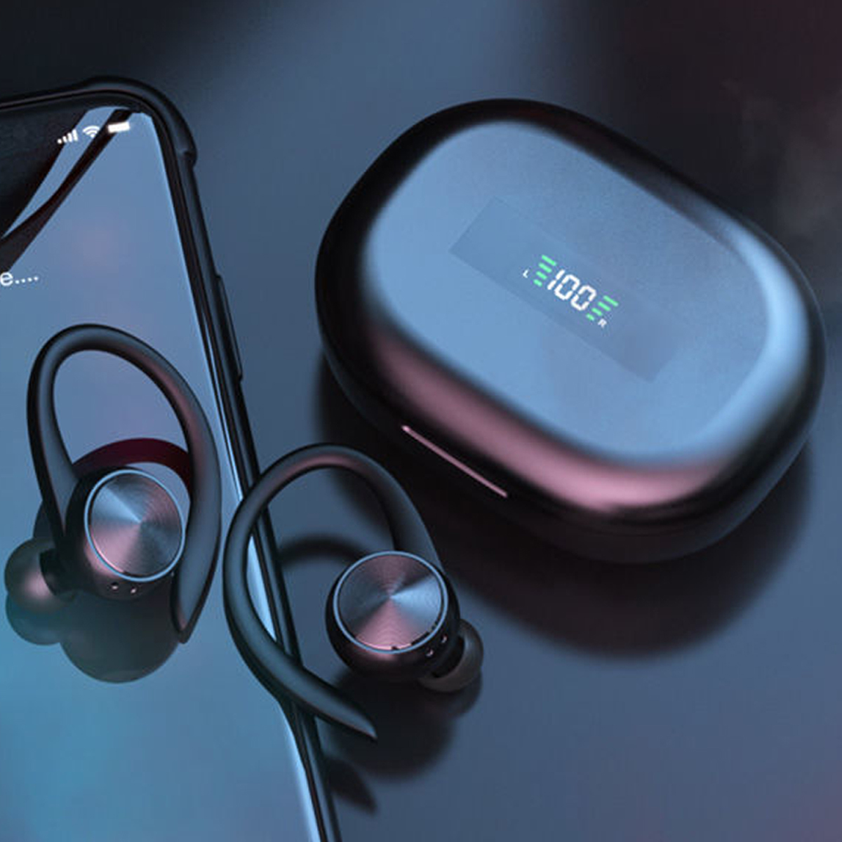 Bezprzewodowe słuchawki sportowe Bluetooth 5.0 IPX5 z etui ładującym 500mAh, zaczepy na uszy, słuchawki douszne 3D HiFi, bezprzewodowy zestaw słuchawkowy