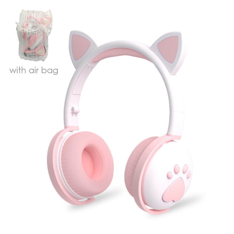 Cute cat Ear Paw Headset Glowing Kids Wireless Bluetooth 5.0 Headphones daughters Girls Earphones with Mic Children