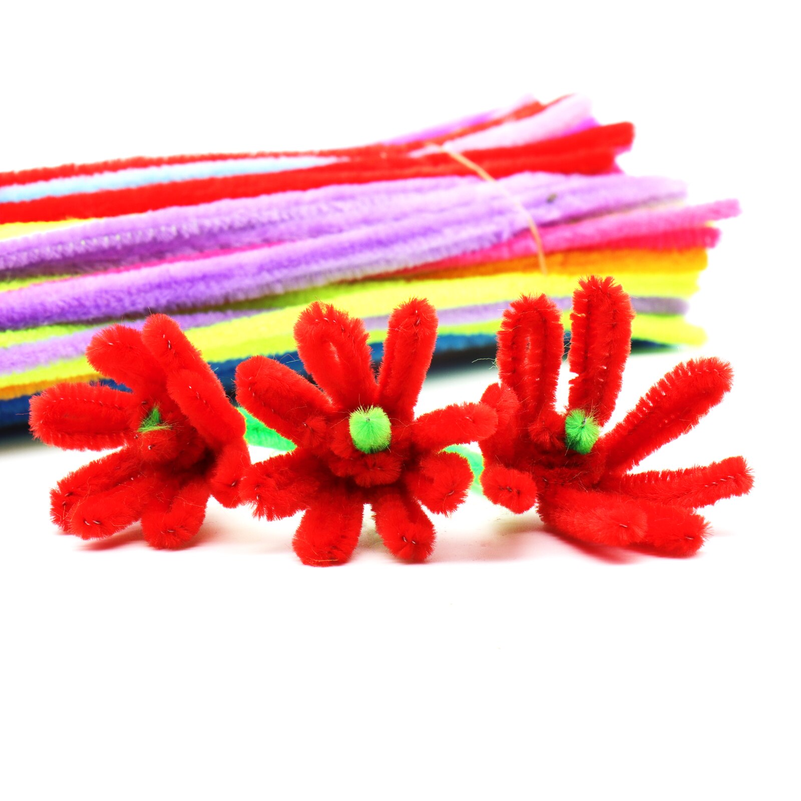 100 stuks handgemaakte gekleurde wollen worteltop draaiende staaf handmatige pluizige staaf ijzerdraad pluche doe-het-zelf speelgoed babydecoraties