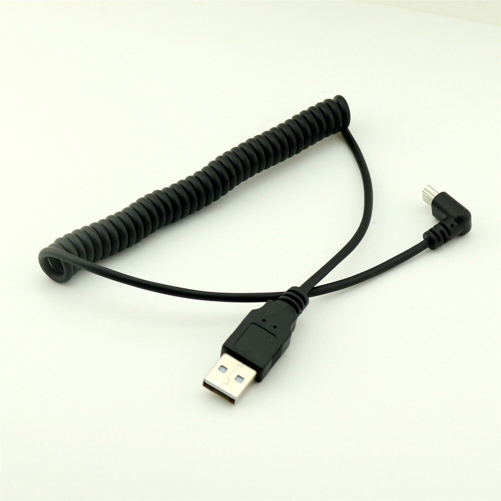 1 pcs Spiraal Spiraal USB 2.0 A Male naar Mini USB 5 Pin Man Down Hoek Adapter Kabel 5FT