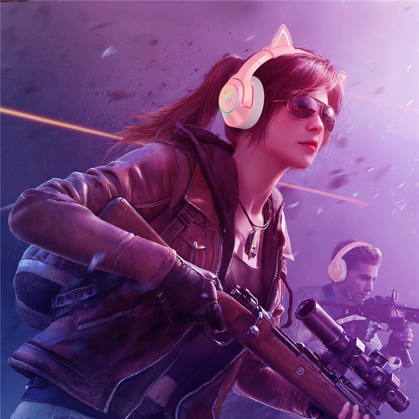 ONIKUMA K9 USB Gaming Headset casque Pink Cat Ear 7.1 Surround Sound Stereo Headphones with Mic & LED for PC Gamer