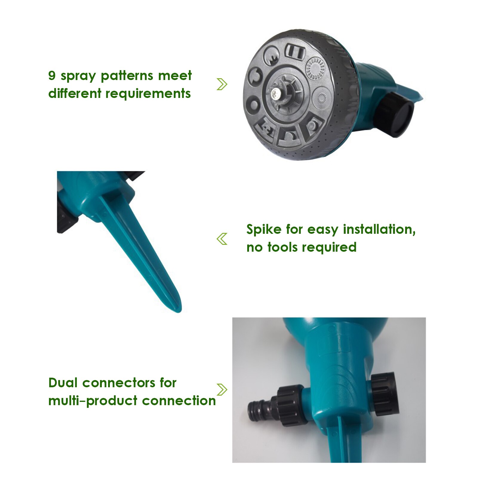 Lawn Sprinkler above Ground Garden Sprinkler System With 9 Spray Patterns High Pressure Water Sprayer Irrigation Patio Yard Park