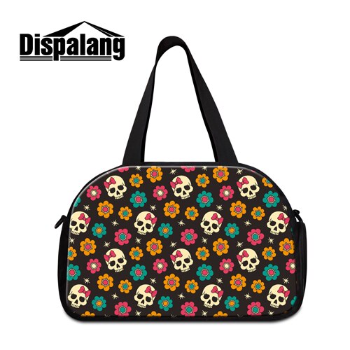 Dispalang bloemenschedelprint dames weekendtas dames reistassen grote bagagetas voor heren sportieve weekendtassen: Bruin