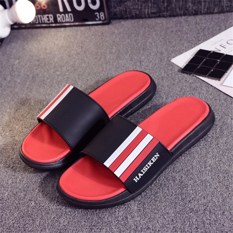 Tofflor män skor eva man kvinna par flip flops mjuka svarta röda ränder ledig sommar man chinelo masculino: Svart röd / 40