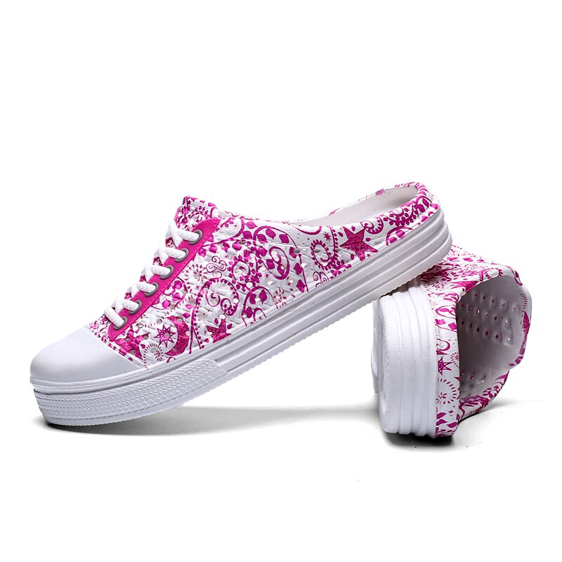 Women's Mules Flats Shoes Big Size 36-41 Summer Style Women Pink Shoes Casual Breathable Wedge Pattern Outdoor Slides Shoes