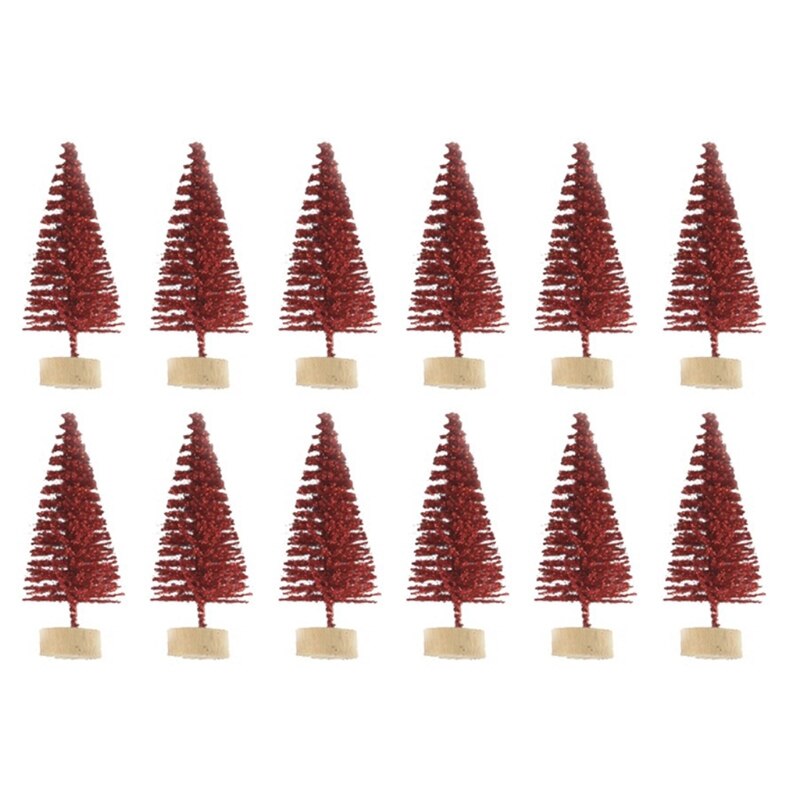 Xxfa 12 Stuks Mini Kerstboom Grenen Bomen Diy Kerstversiering Voor Thuis Tafel: Red glitter