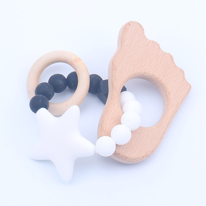 Wooden Teether Baby Bracelet Animal Shaped Jewelry Teething For Organic Wood Silicone Beads Baby Rattle Stroller Accessories Toy: Baby teathers 3