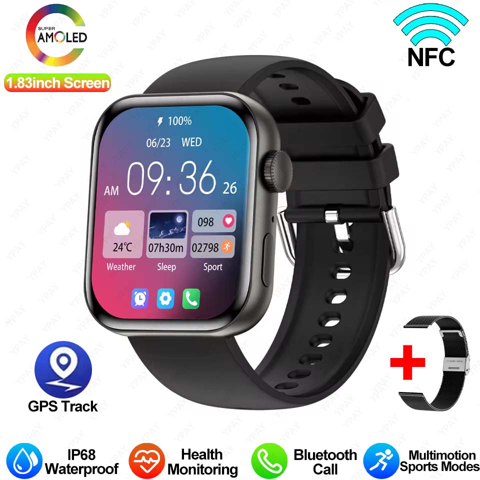Para huawei xiaomi amoled relógio inteligente masculino ajuste 3 bluetooth chamada gps esporte rastreador ip68 à prova dip68 água feminino smartwatch 2024 novo: Vermelho