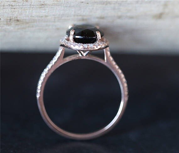 Anillo con incrustaciones de circonita de diamantes de imitación, joyería geométrica de oro rosa, Color Plata de Ley 925, Estilo negro Natural para mujer