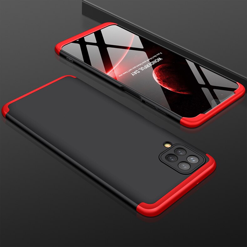 Case For Samsung galaxy A12 360 full Protection Case Matte Hard Plastic 3 IN 1 back Cover for Samsung A12 Shockproof: Black and Red