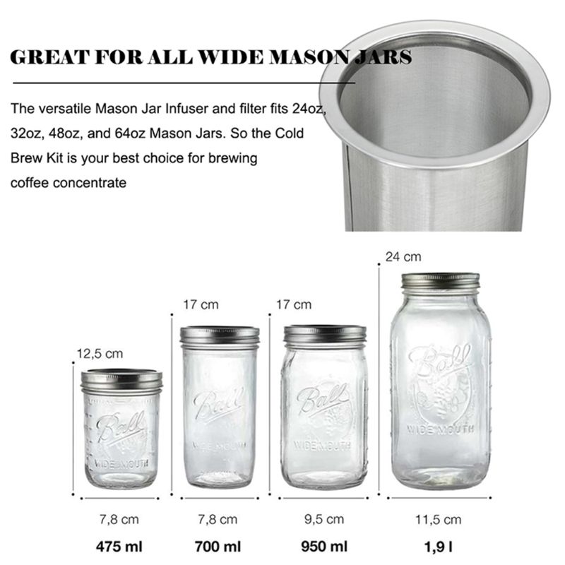 Mason Jar-cafetera de acero inoxidable para infusiones de té frío, colador de filtro de malla de té con hojas sueltas