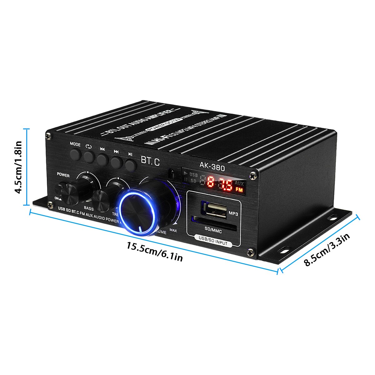 2 Channel Bluetooth 800W Power Amplifier AK380/AK370/AK170 Audio Karaoke Home Theater Amplifier Class D Amplifier USB SD AUX