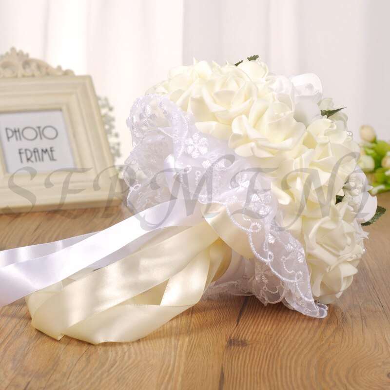 Ramos de novia de flores Artificiales, accesorios de boda, Blanco, Morado, AZUL CIAN, 9,8 pulgadas: Blanco