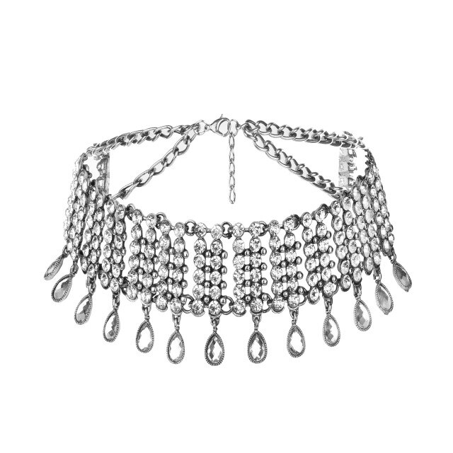 Luxury Multilayer Crystal Rhinestones Choker Necklace Women Indian Ethnic Statement Large Collar Necklace Jewelry: Dark Gold