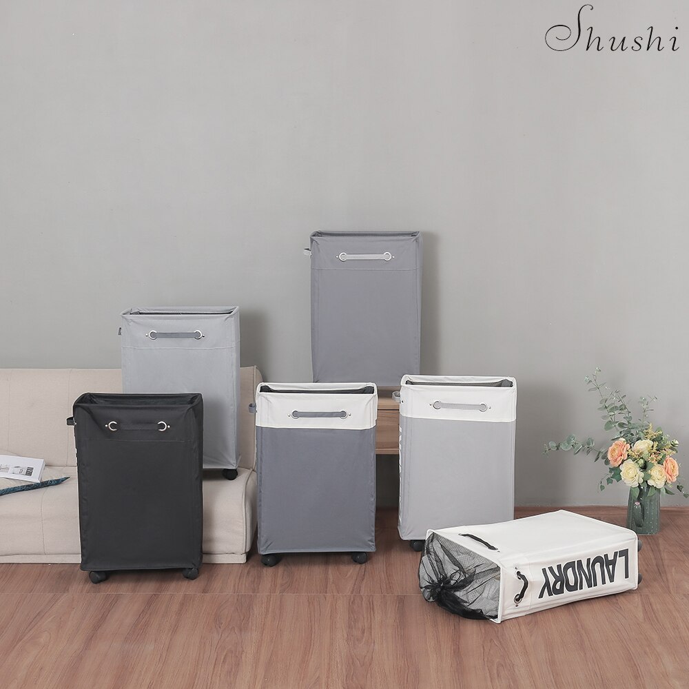 Shushi slim laundry cart basket waterproof dirty clothes toy storage basket home used collapsible laundry bucket