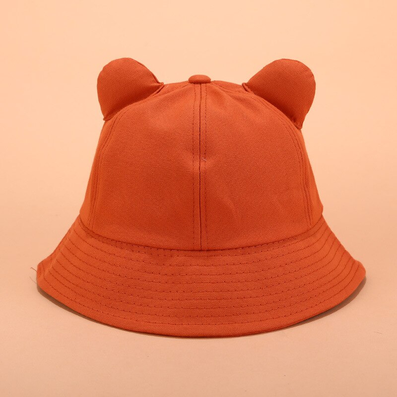 cotton Cartoon Cat ear bucket hat Fisherman hat Sun cap hats for women: Orange