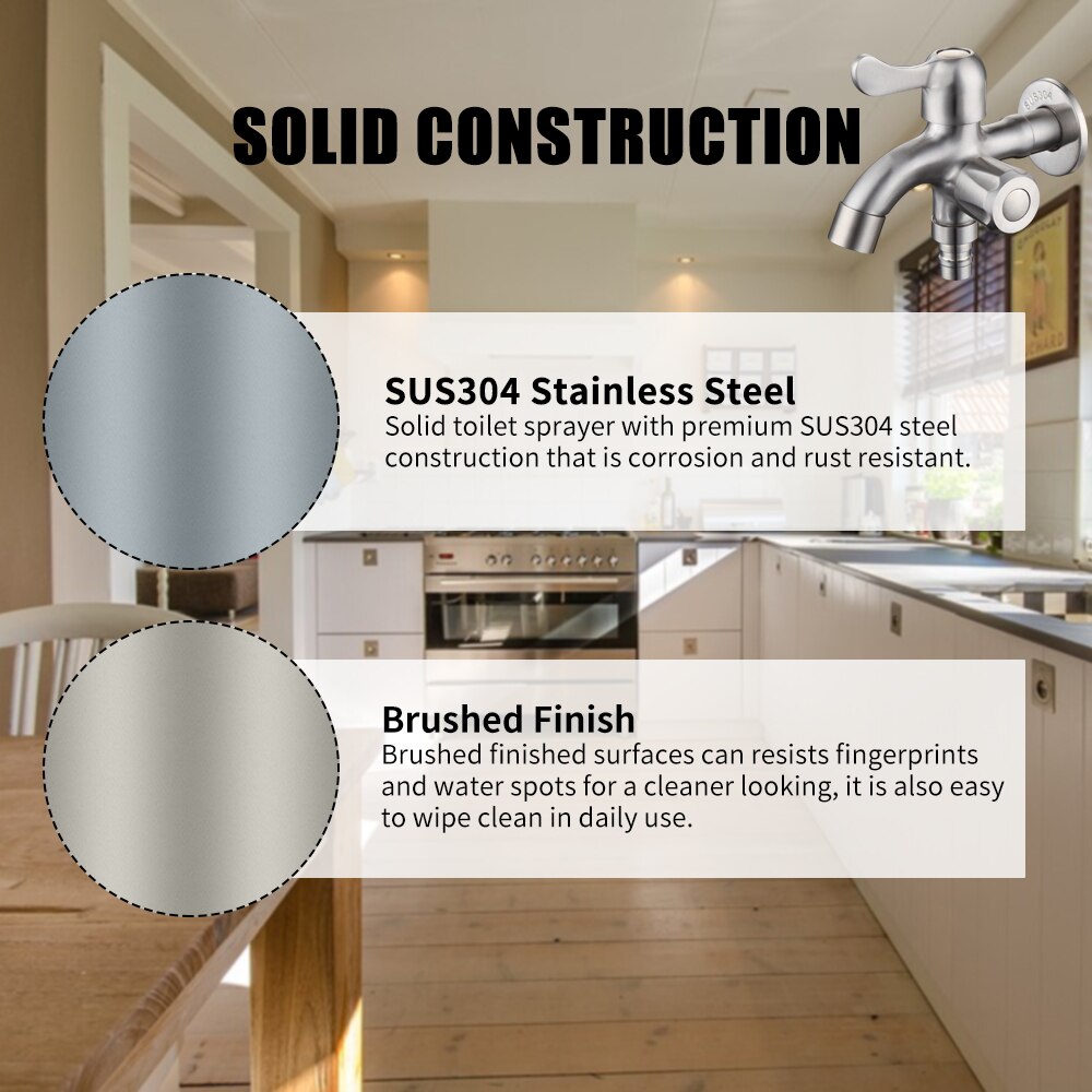 Washing Machine Faucets Double Handle Wall-Mounted Laundry Garden Kitchen Bathroom Sink Faucets Stainless Steel Water Tap