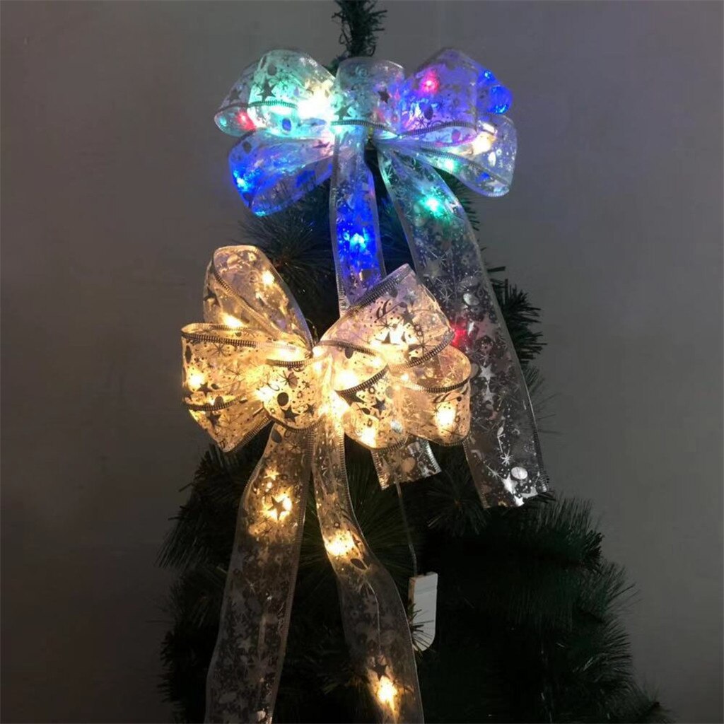 Led Christmas Ribbon Bows Knot Lace Led String Tree Party Box Fairy Night Lights Ornaments For Home Wreaths Decor 35x23cm