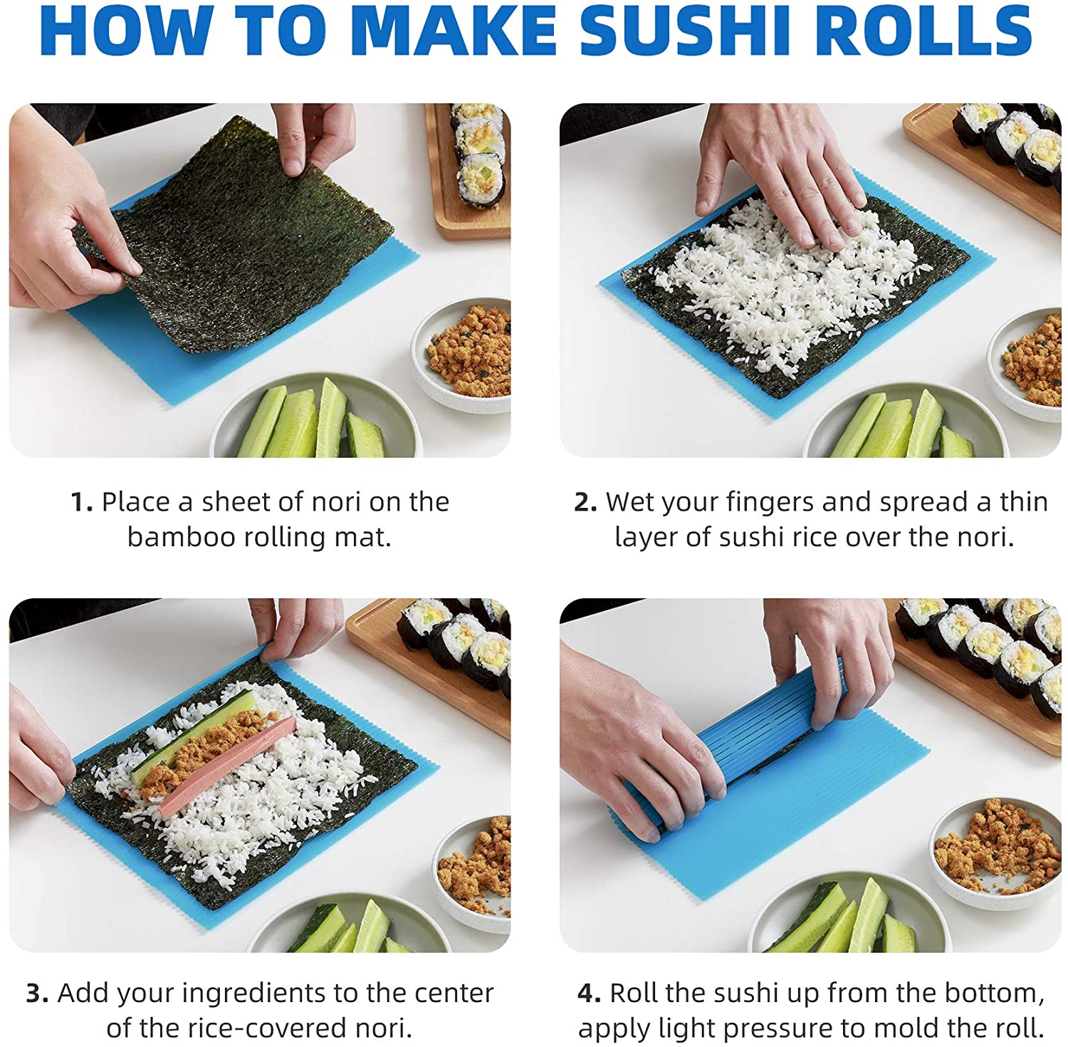 update Blue Sushi Rolling Mat Non-Stick Sushi Making Tool Japanese Plastic Sushi Rolling Maker Homemade DIY Sushi Plate Mat