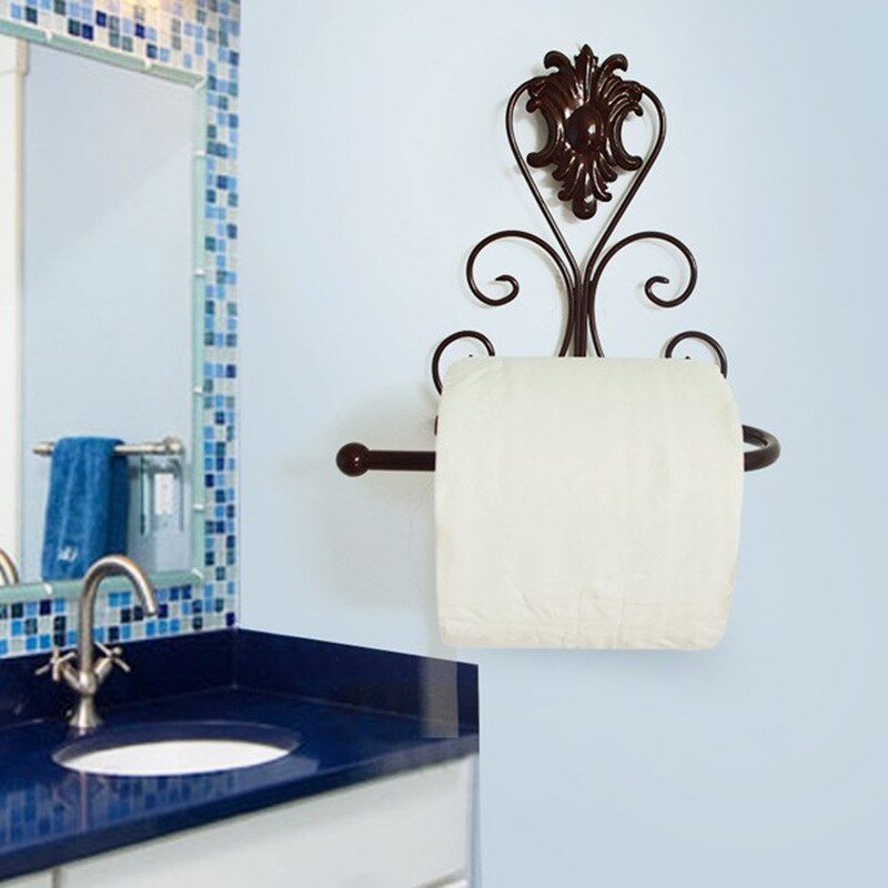 Soporte de papel higiénico para baño de hierro forjado retro Portarrollos de papel soporte de papel de pared para baño decoraciones de baño bandeja de papel higiénico: 3