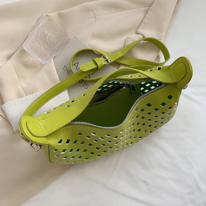 Handtassen Vrouwen Tassen Set Green Vintage Leather Schoudertassen Sac Vrouwelijke Holle Out Crossbody Tas Zomer Toevallige Tote