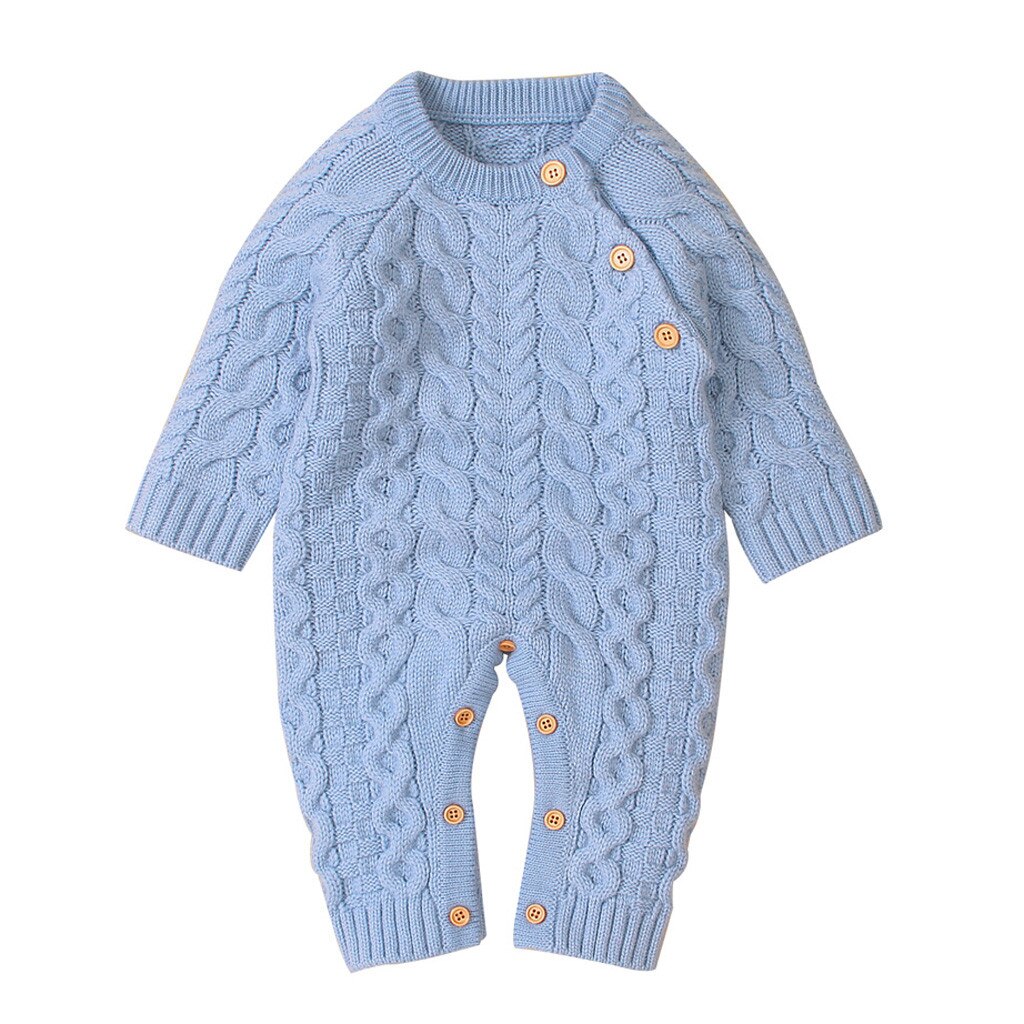 Monos para recién nacidos a la para bebés y niñas, suéter con botones de punto, mono de manga larga, traje infantil cálido @ 47: C / 18 meses