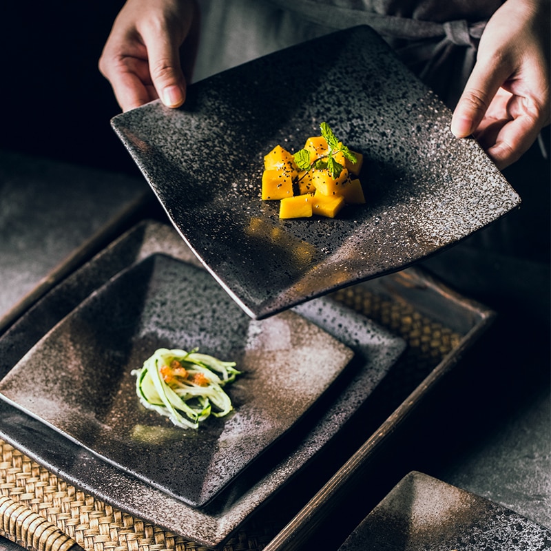 1pcs Japanse stijl vierkante schotel plaat Verschillende maten van keramische platen Restaurant hotel thuis keramische schotel Keuken servies schotel