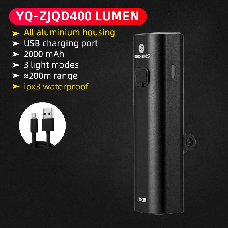 ROCKBROS Bike Front Light IPX6 Waterproof USB Rechargeable Bicycle Light 1000LM Cycling Headlight LED 4800mAh MTB Flashlight: YQ-ZJQD400LM