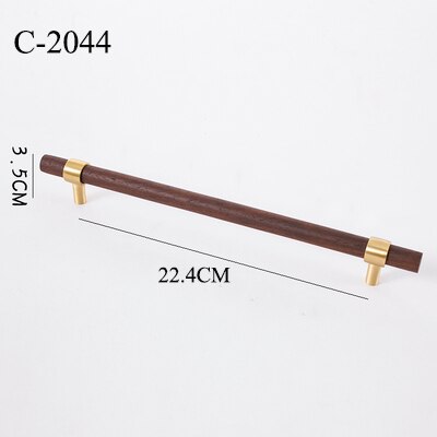 Naturalne drewno + mosiądz T bar klamki robić drzwi amerykańskie stylowe meble drewniany uchwyt szuflady ciągnie gałki i uchwyty szafek kuchennych: C-2044-224