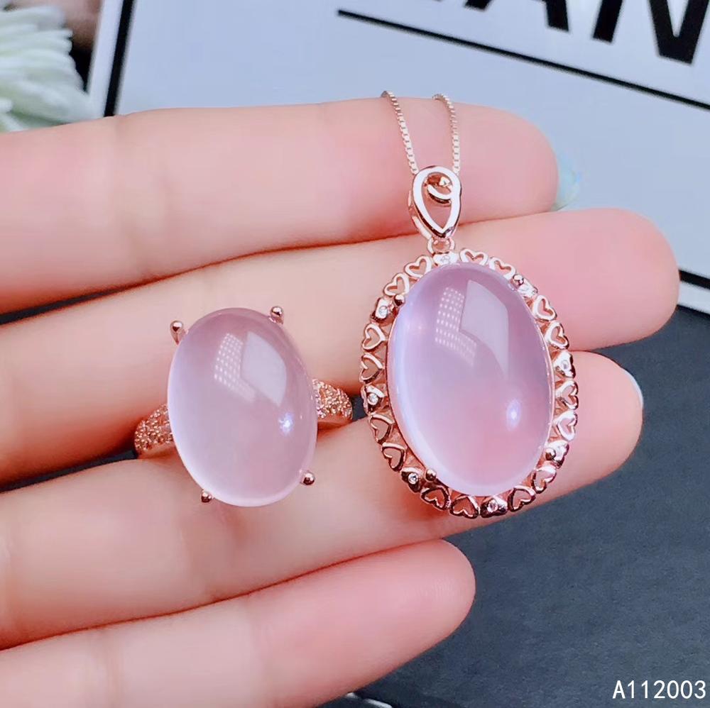 KJJEAXCMY Gioielleria Raffinata 925 sterlina argento intarsiato naturale Quarzo rosa Femminile impostato anello ciondolo popolare supporto di Rilevamento