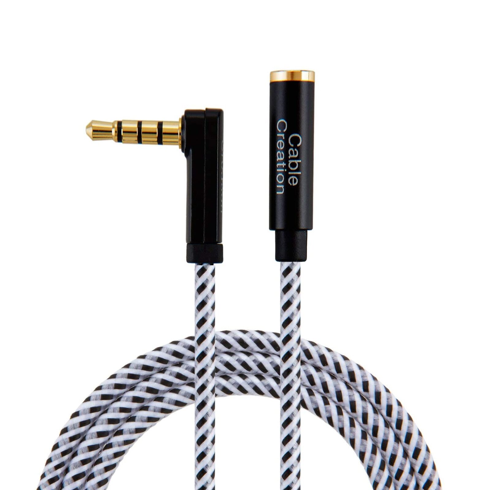 CableCreation 3.5mm Male to Female Extension Cable TRRS with Microphone Stereo Audio Adapter Compatible for iPhone iPad Smart: Black and White / 0.9m