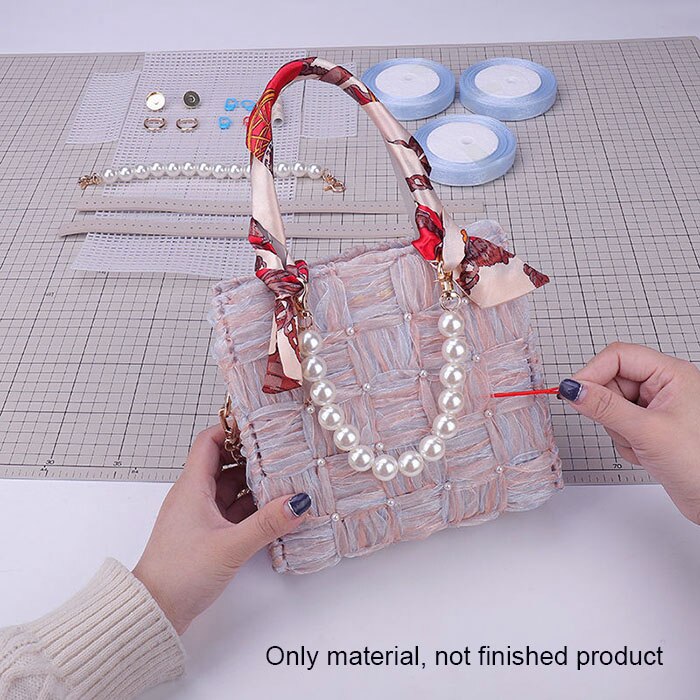 Sac en tissu maille fait à la main, matériaux de fabrication de sacs, bricolage, sacs à crochet, ruban, tissage artisanal, accessoires de fabrication de sacs: A
