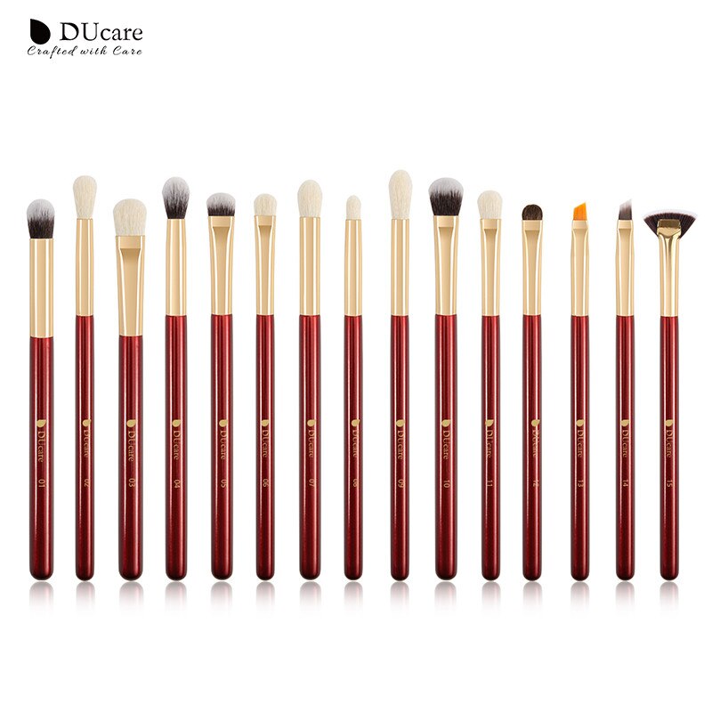 Ducare make-up børster sæt børste makeup børste 15 stk eyeliner øjenbryn shader øjenskygge blending børster naturligt-syntetisk hår: Rød