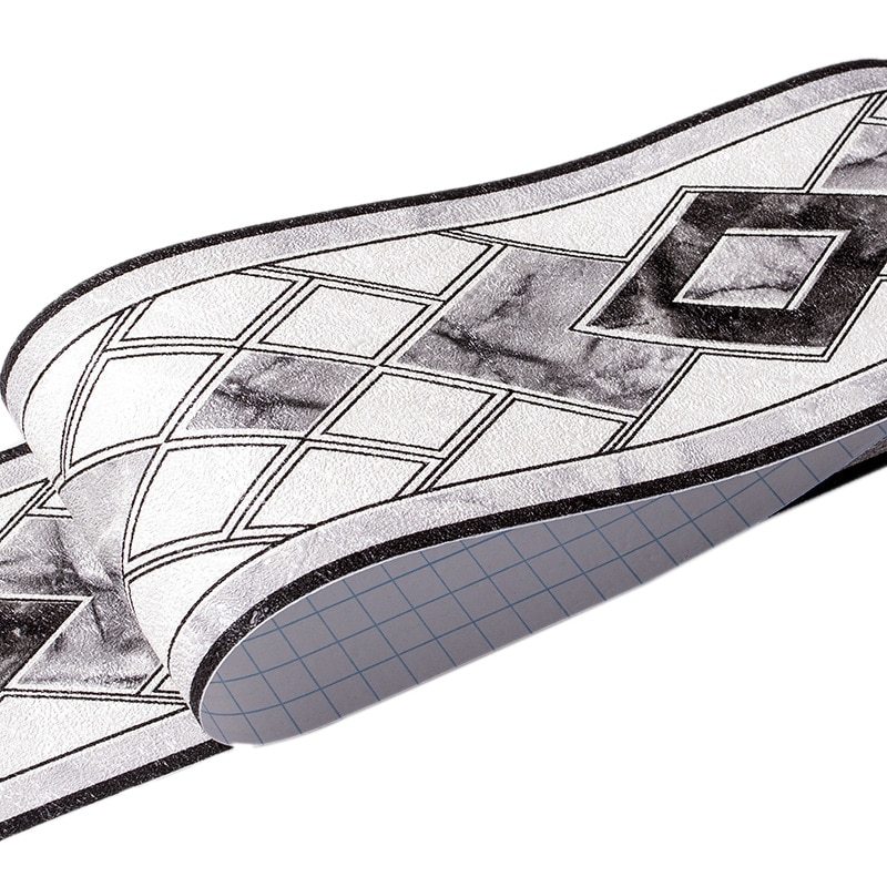 PVC Self-Adhesive Wallpaper Borders Waistline Geometric Pattern Baseboard Living Room Bathroom Kitchen Tiles Stickers Black: Default Title