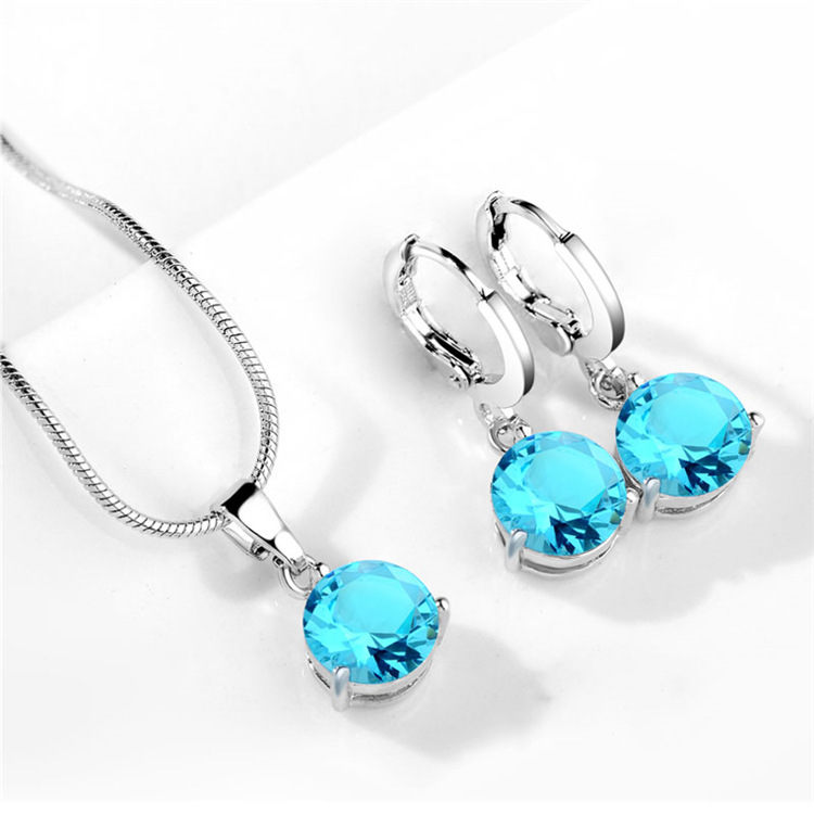 Conjunto de collar y pendientes con colgante de cristal para mujer y niña, joyería de compromiso de boda, aguja de plata 925: COLOR ORO ROSADO