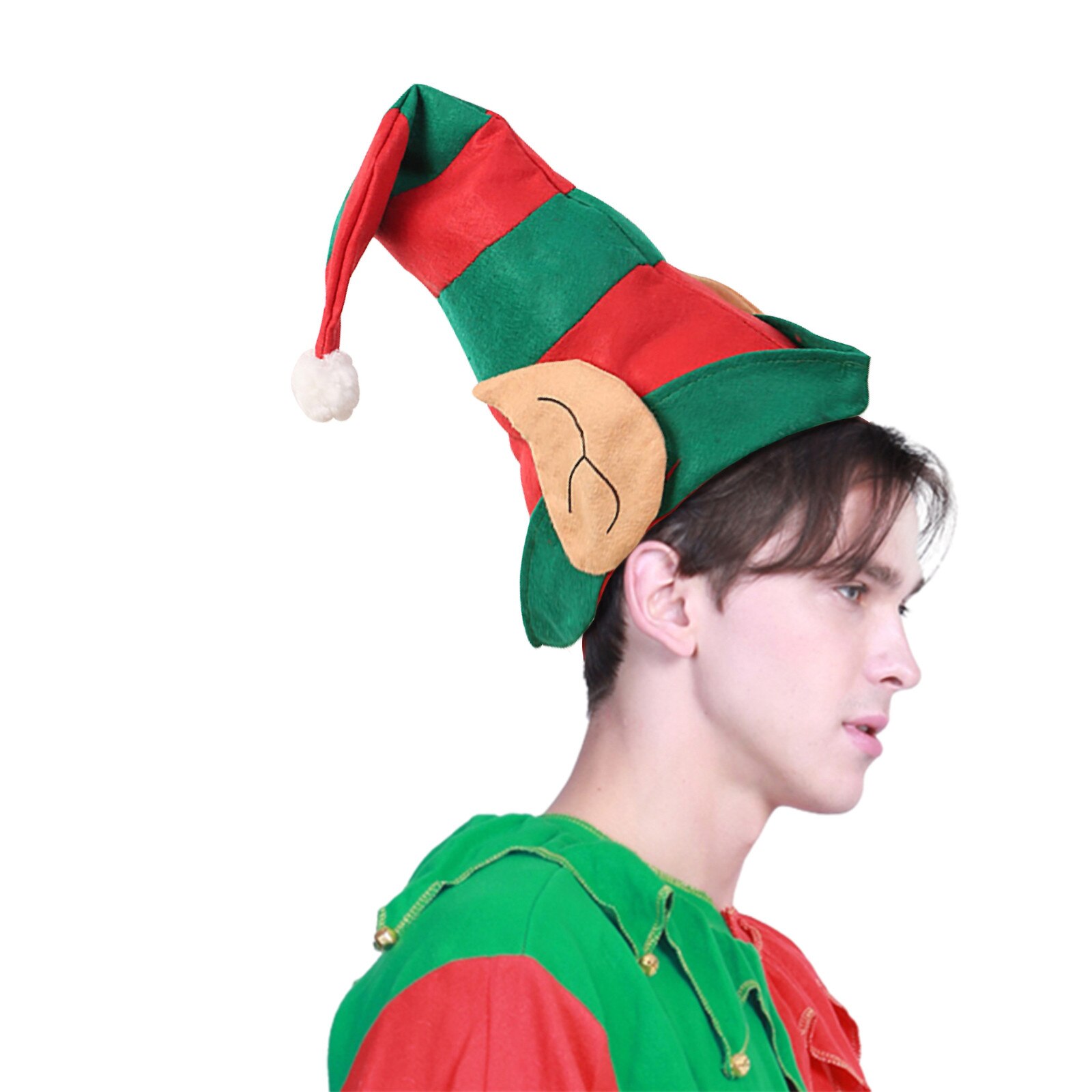 Christmas Elf Hat With Ears Clown Hat Red And Green Striped Hat Christmas Party Decorations Ornament For Women And Men #T1P: Default Title