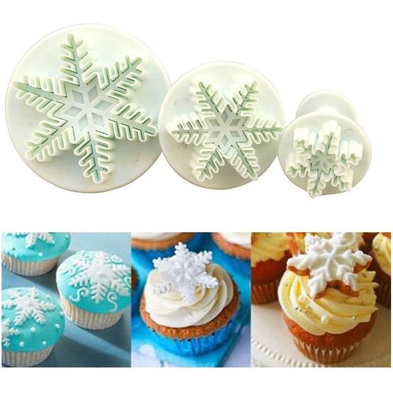 Mode 3Pcs Snowflake Cake Decorating Fondant Plunger Cutters Mold Cookies Gereedschappen