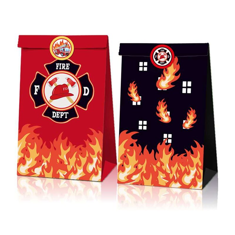 12Pcs Brandweerman Thema Gunst Tassen Candy Tassen Brandweerwagen Zakken Brandweerman Kids Verjaardag Gunst Partij Decoratie Benodigdheden