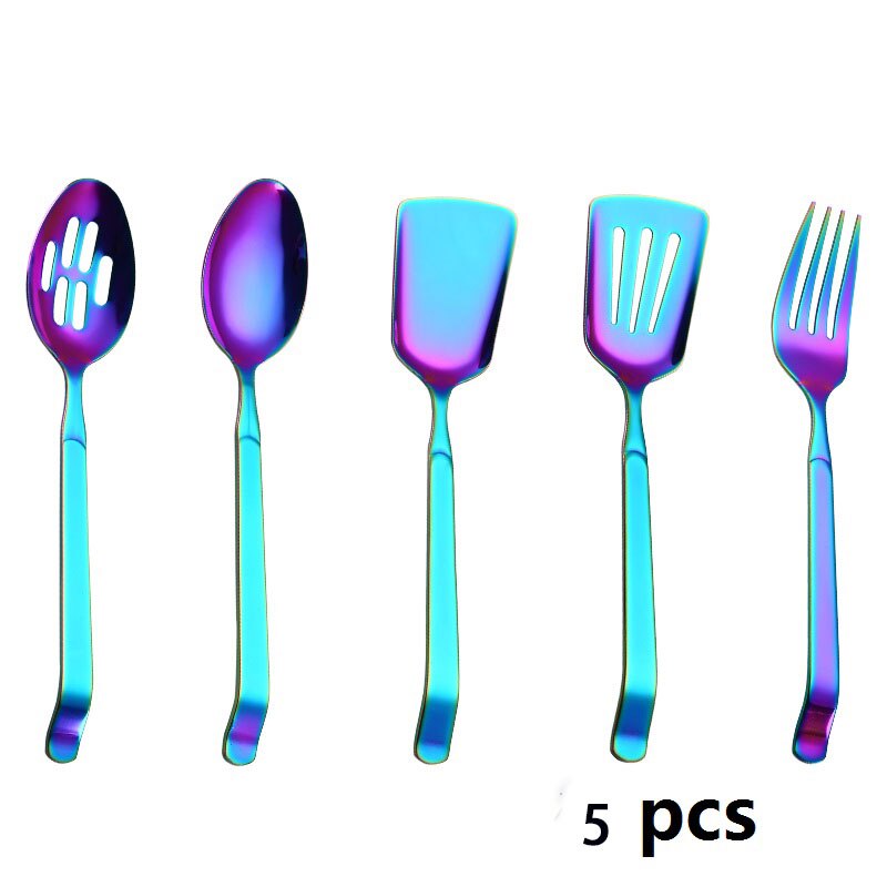 Juego de utensilios de cocina de acero inoxidable, cuchara de Buffet público, restaurante, utensilios de cocina, cucharas, tenedores, colador: 5pcs cook set