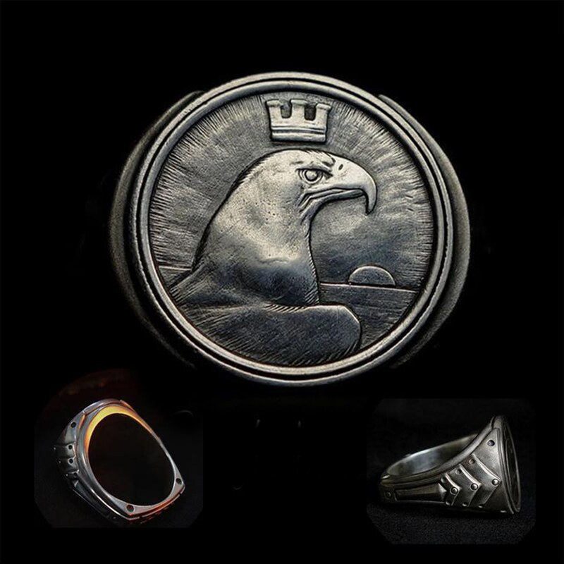 Vintage Punk Men's Stainless Steel Ring Domineering Eagle Crown Men's Ring Men's Rock Biker Jewelry Size 6-13